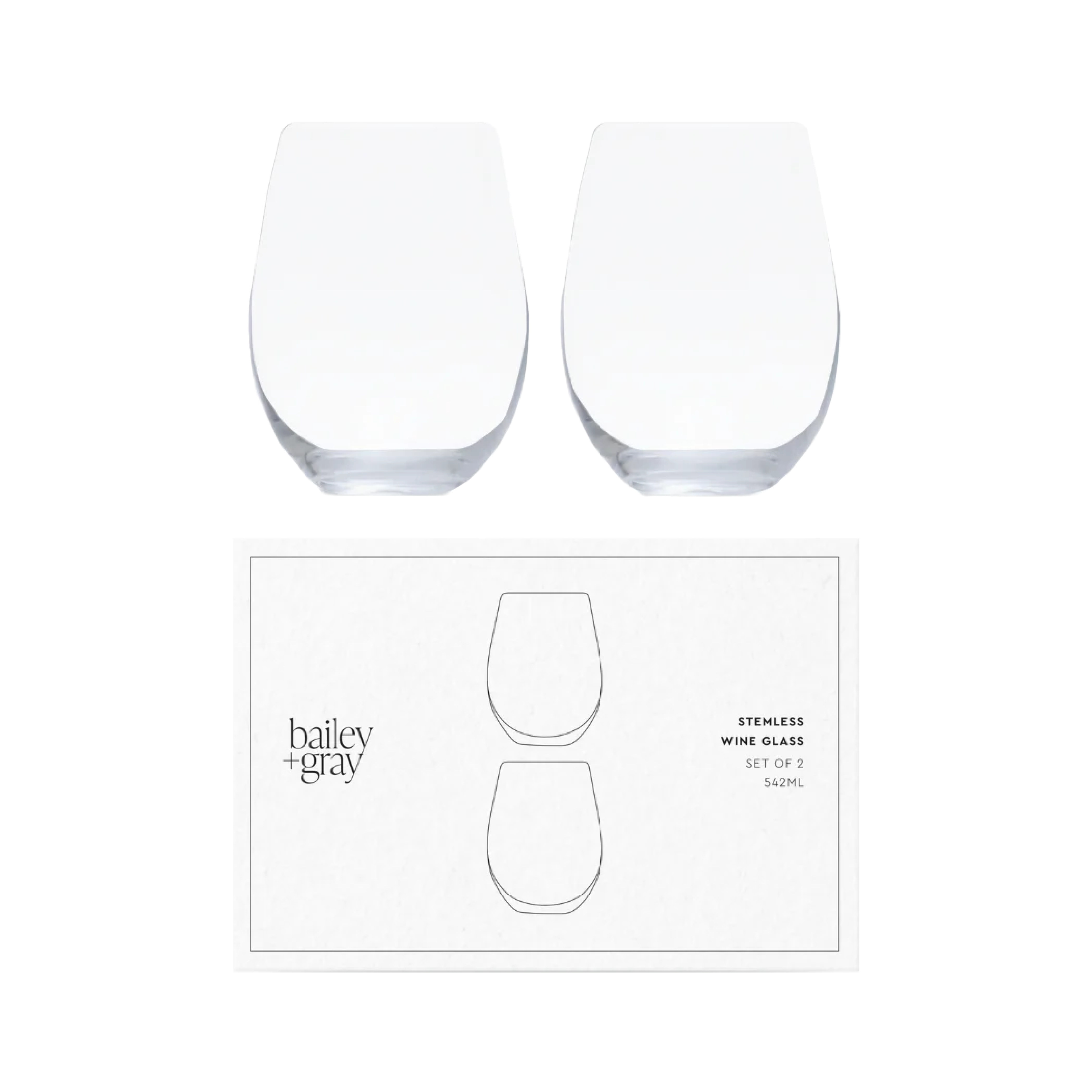 Bailey + Gray Stemless Wine Glass 542ml Set of 2