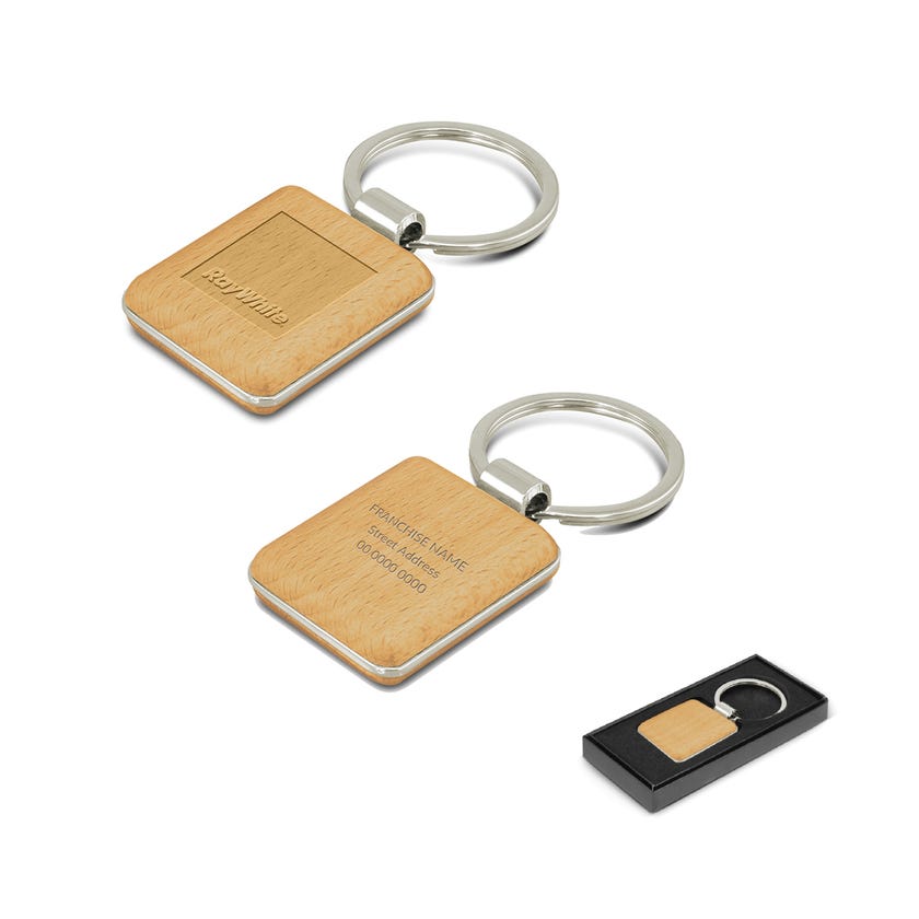 Square Key Rings Key Ring - Echo Wooden Square - Personalised – Ray White Shop NZ